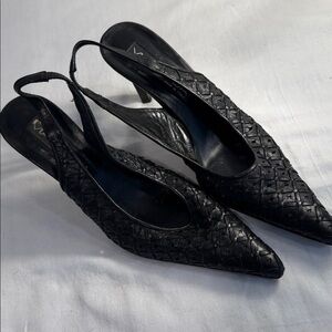 Via Spiga Black Textured Slingback Heels